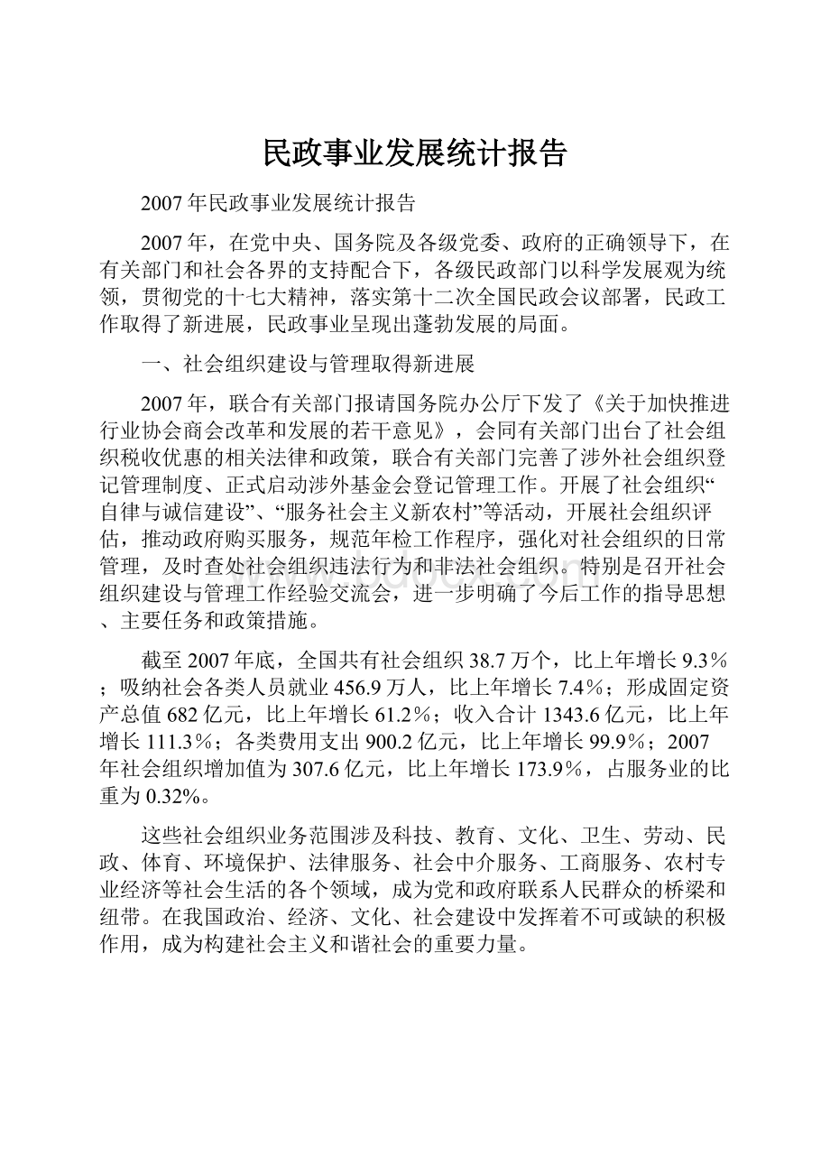 民政事业发展统计报告.docx