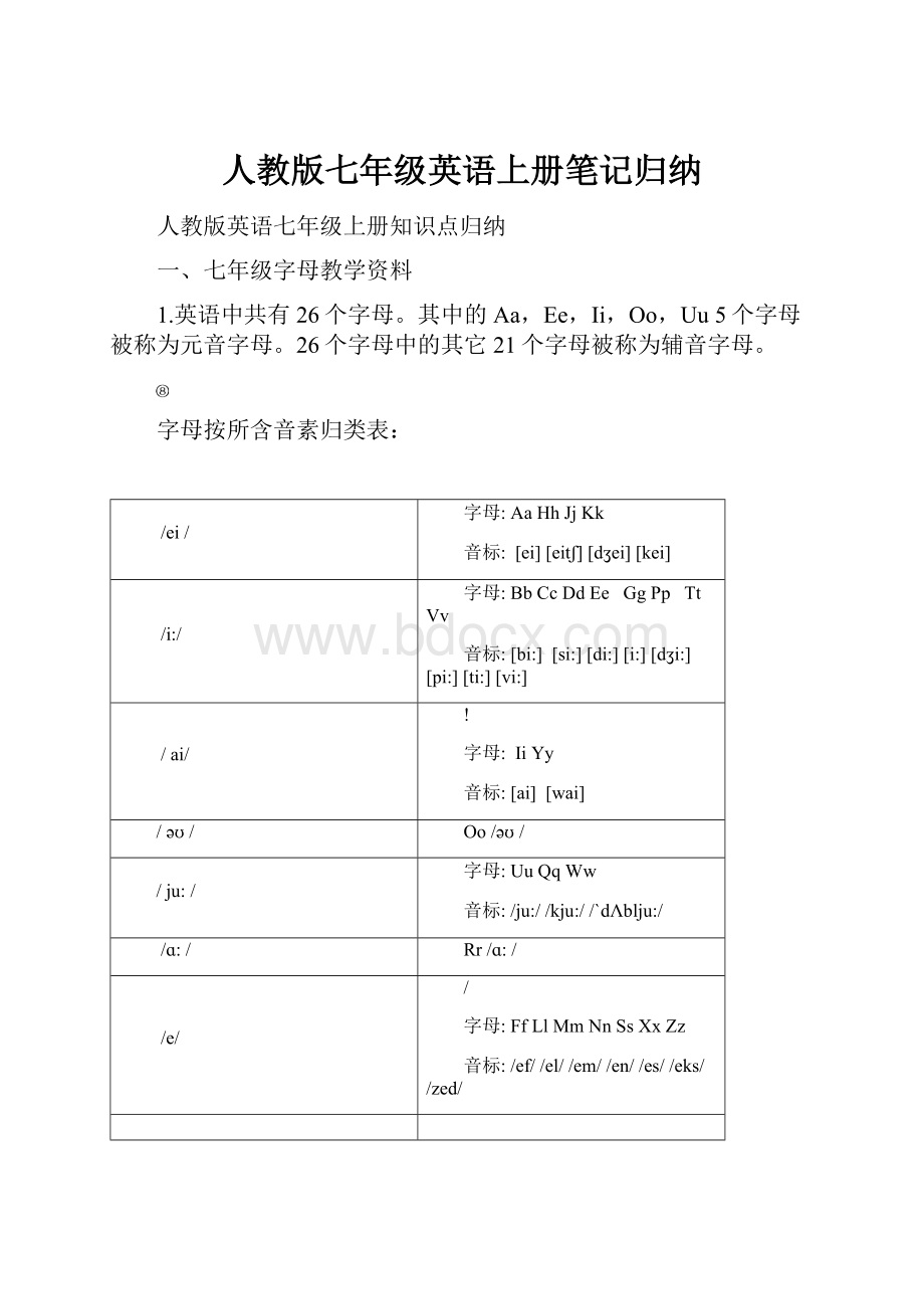 人教版七年级英语上册笔记归纳.docx