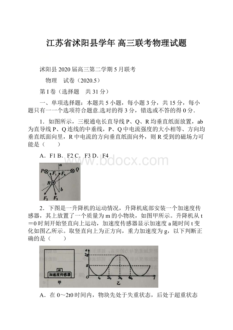 江苏省沭阳县学年 高三联考物理试题.docx_第1页