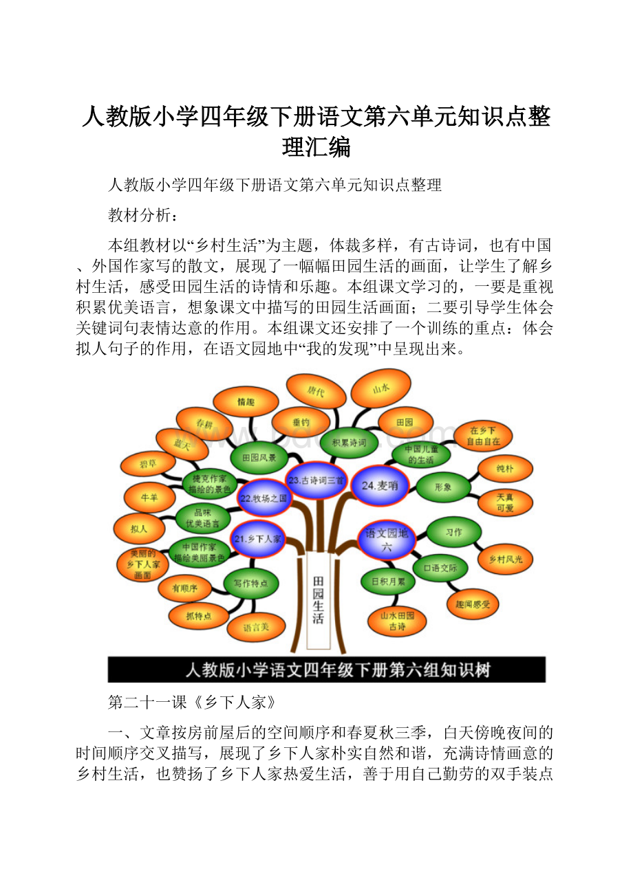 人教版小学四年级下册语文第六单元知识点整理汇编.docx