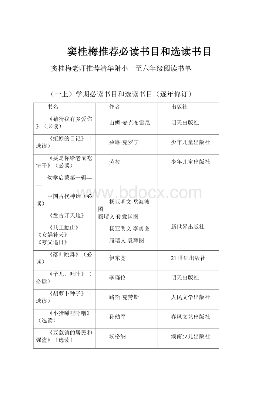 窦桂梅推荐必读书目和选读书目.docx