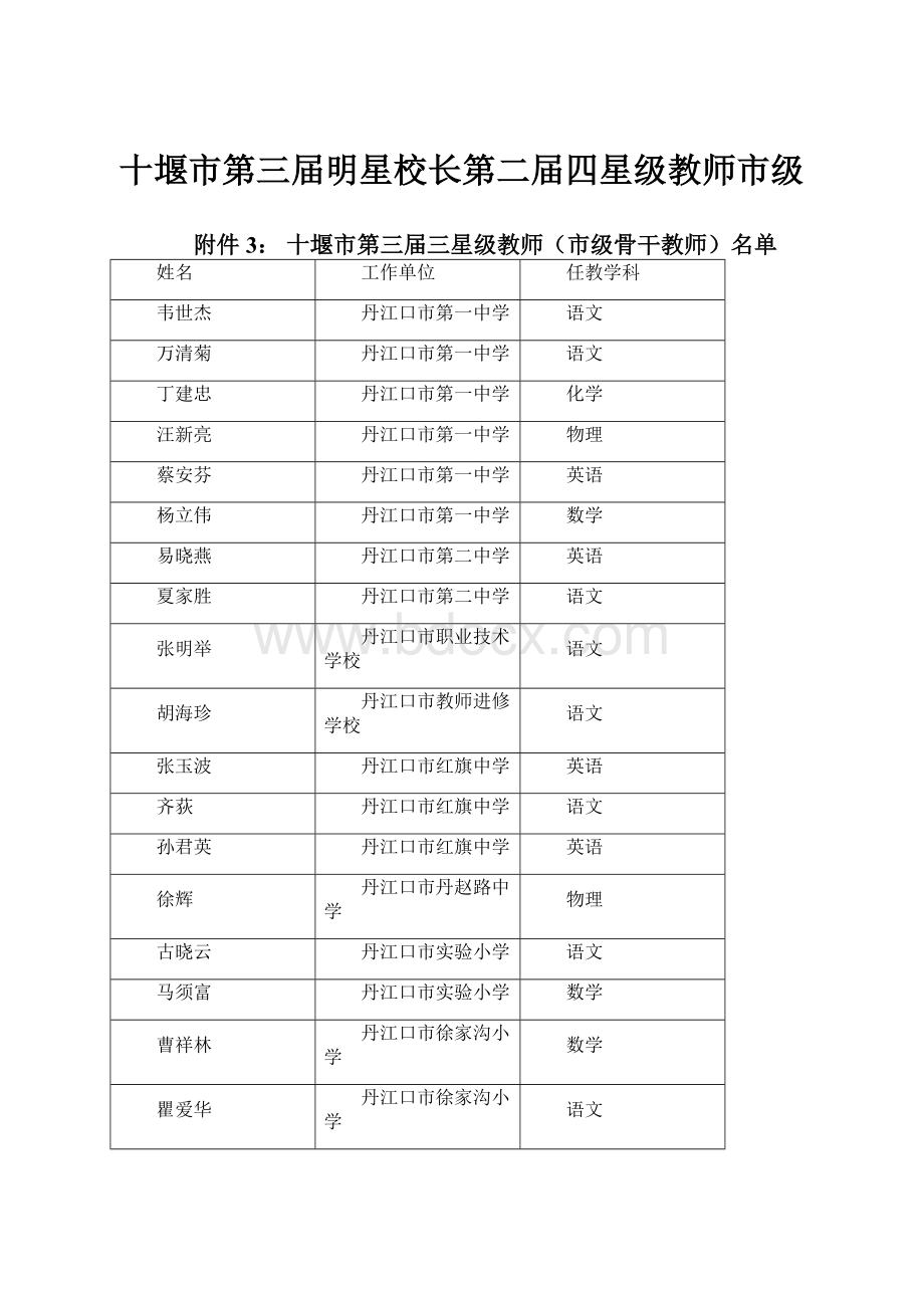 十堰市第三届明星校长第二届四星级教师市级.docx