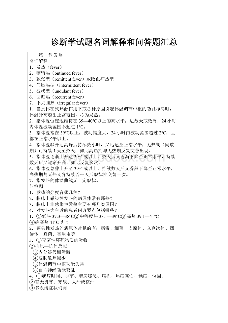 诊断学试题名词解释和问答题汇总.docx