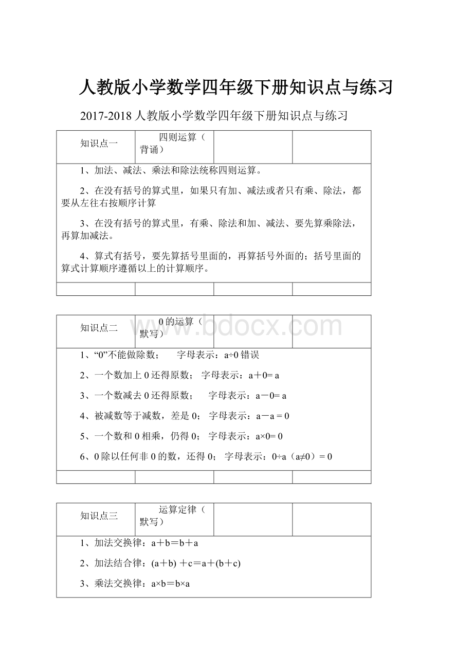 人教版小学数学四年级下册知识点与练习.docx