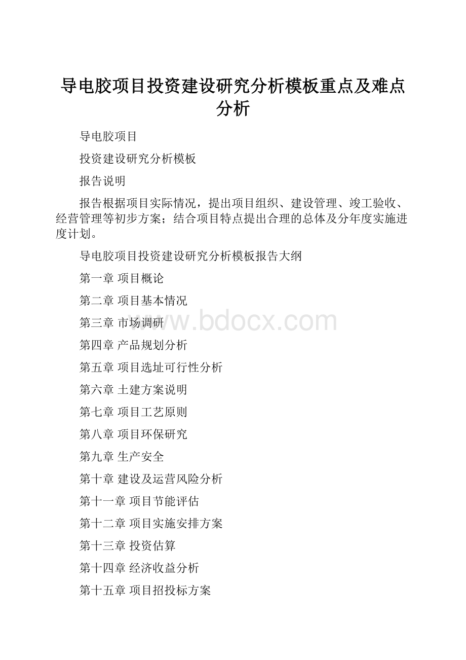 导电胶项目投资建设研究分析模板重点及难点分析.docx