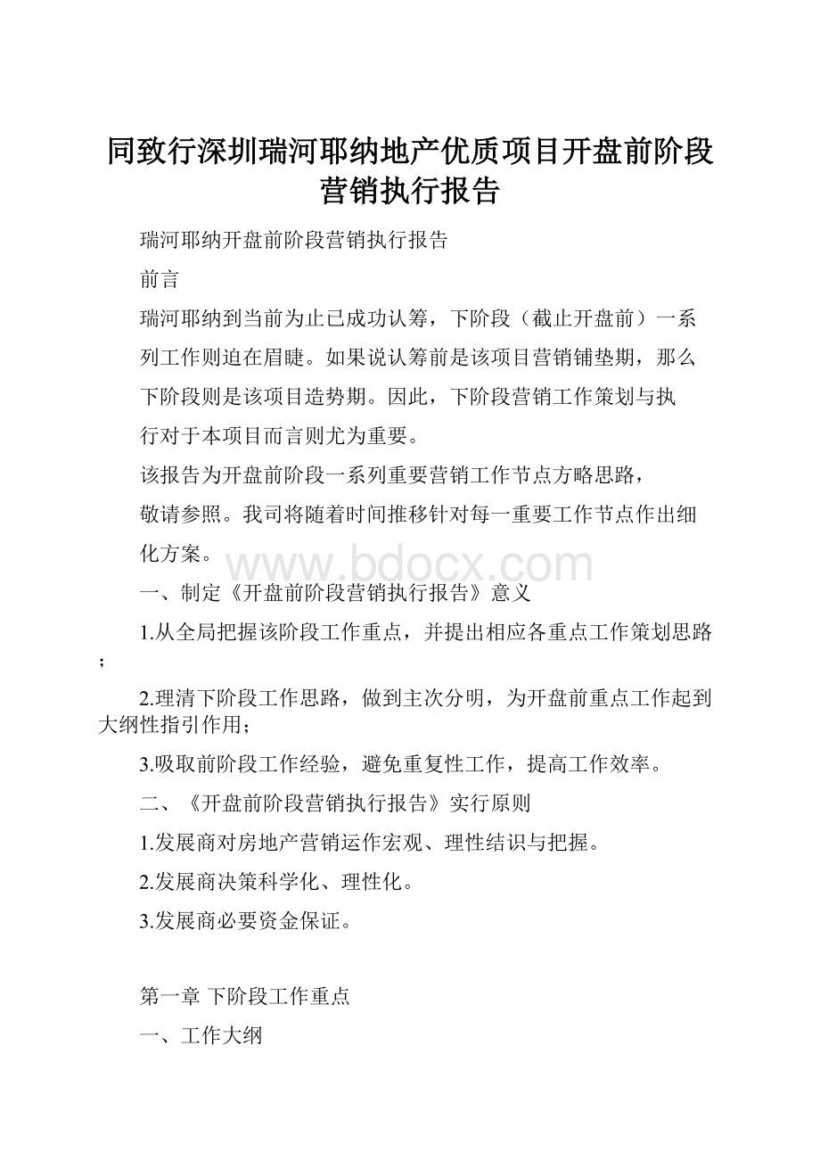 同致行深圳瑞河耶纳地产优质项目开盘前阶段营销执行报告.docx_第1页