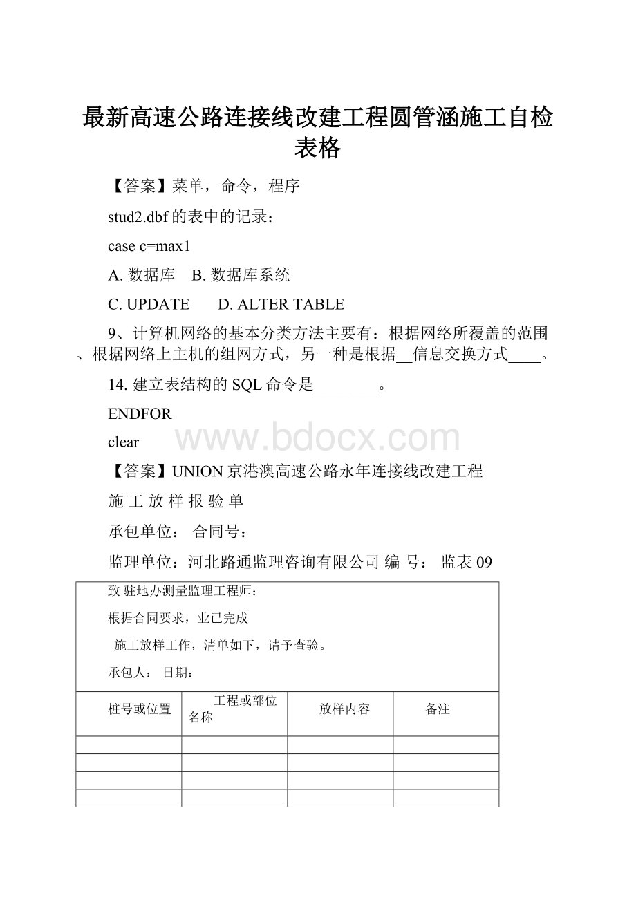 最新高速公路连接线改建工程圆管涵施工自检表格.docx