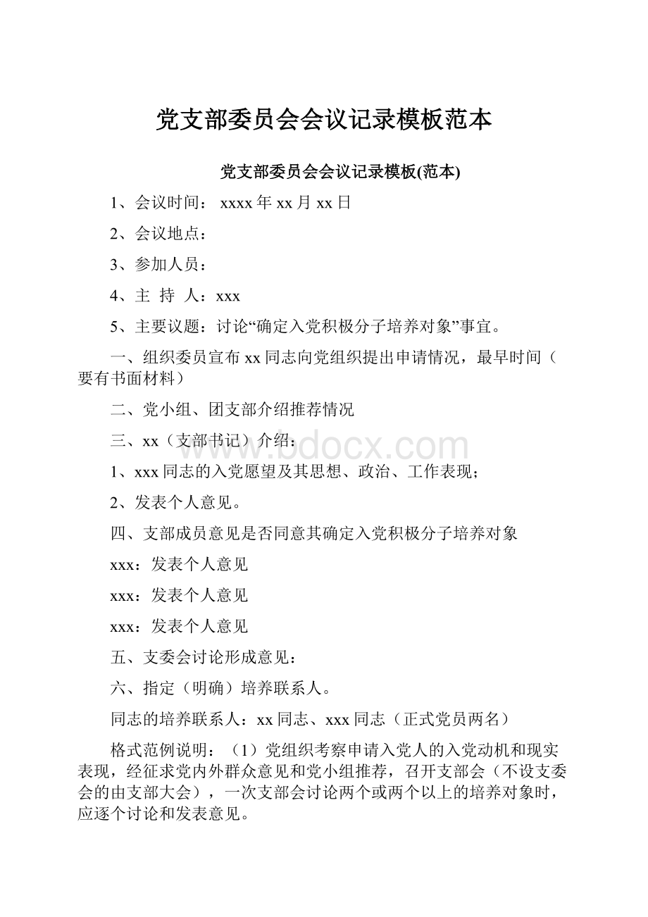 党支部委员会会议记录模板范本.docx_第1页