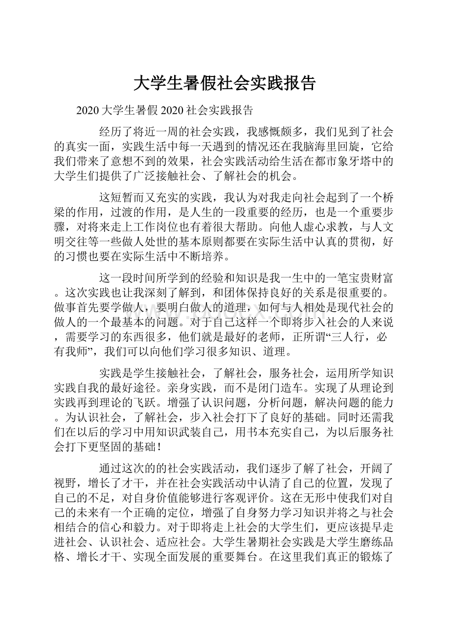 大学生暑假社会实践报告.docx