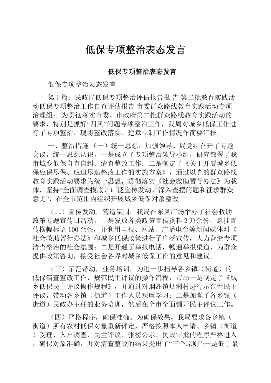 低保专项整治表态发言.docx