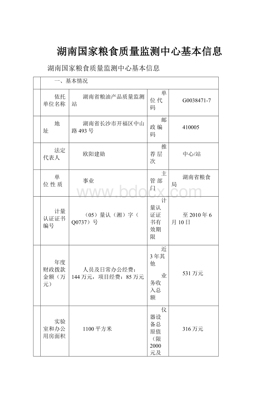 湖南国家粮食质量监测中心基本信息.docx_第1页