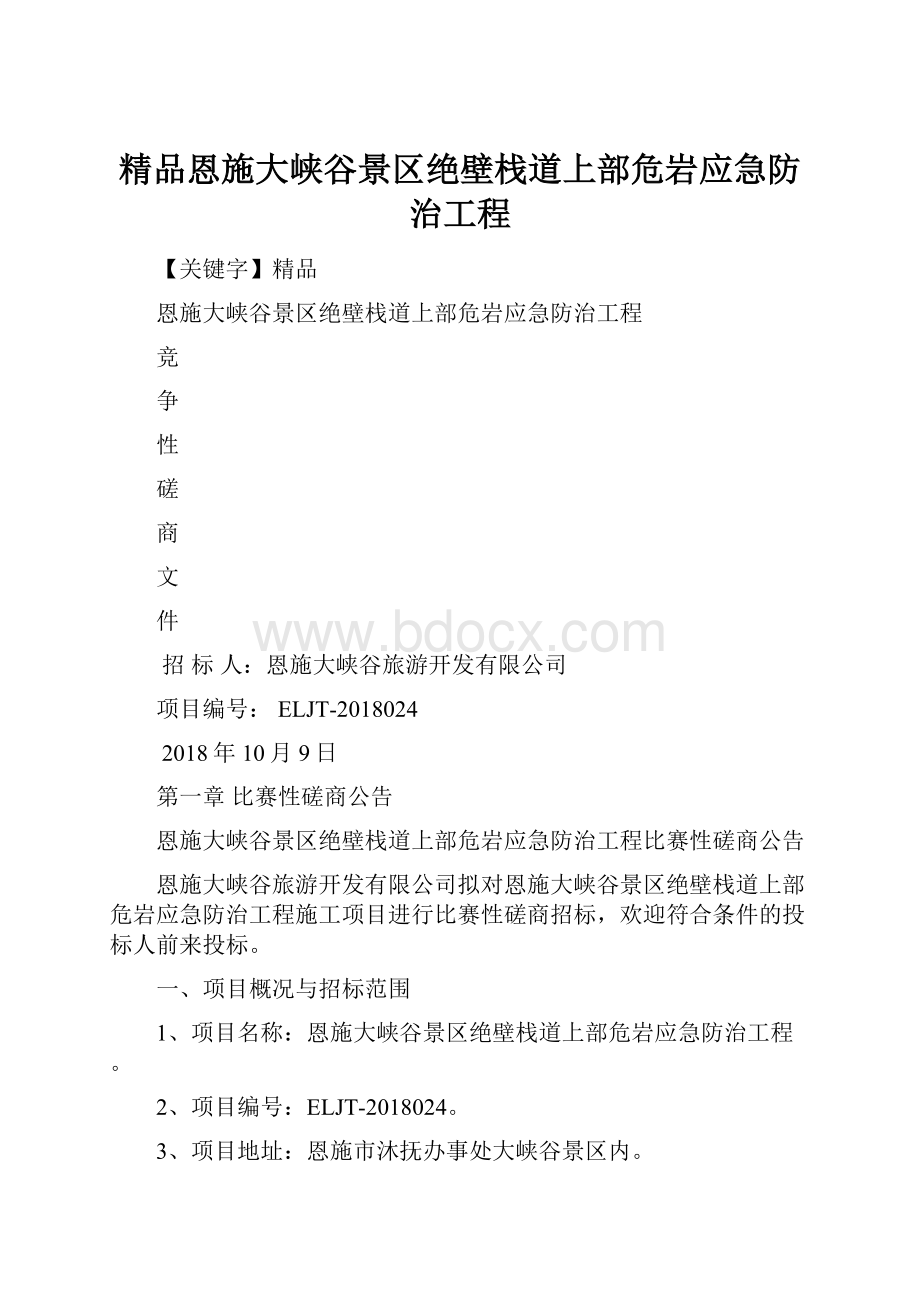 精品恩施大峡谷景区绝壁栈道上部危岩应急防治工程.docx