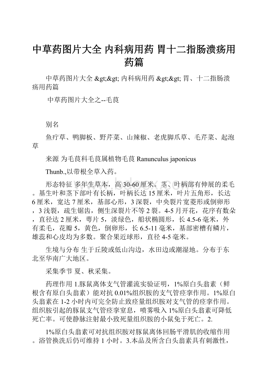 中草药图片大全内科病用药胃十二指肠溃疡用药篇.docx