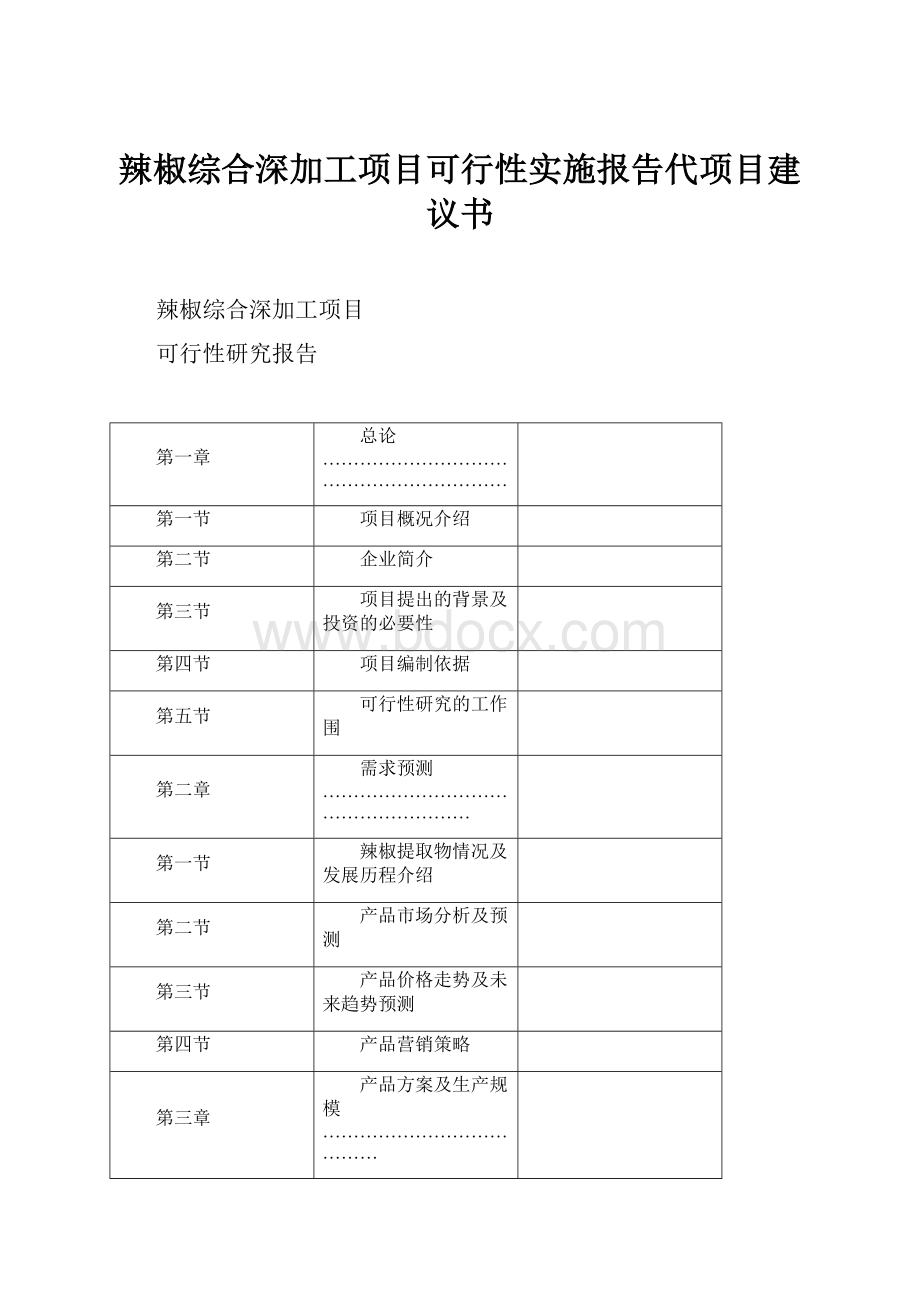 辣椒综合深加工项目可行性实施报告代项目建议书.docx_第1页