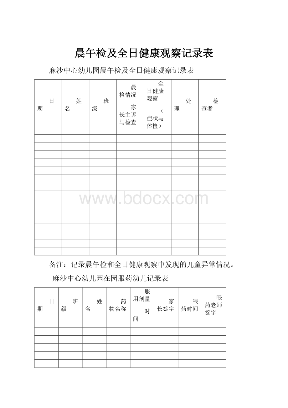 晨午检及全日健康观察记录表.docx_第1页