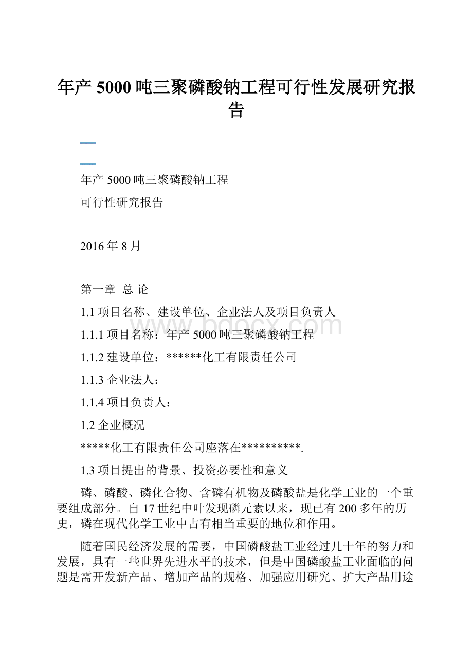 年产5000吨三聚磷酸钠工程可行性发展研究报告.docx