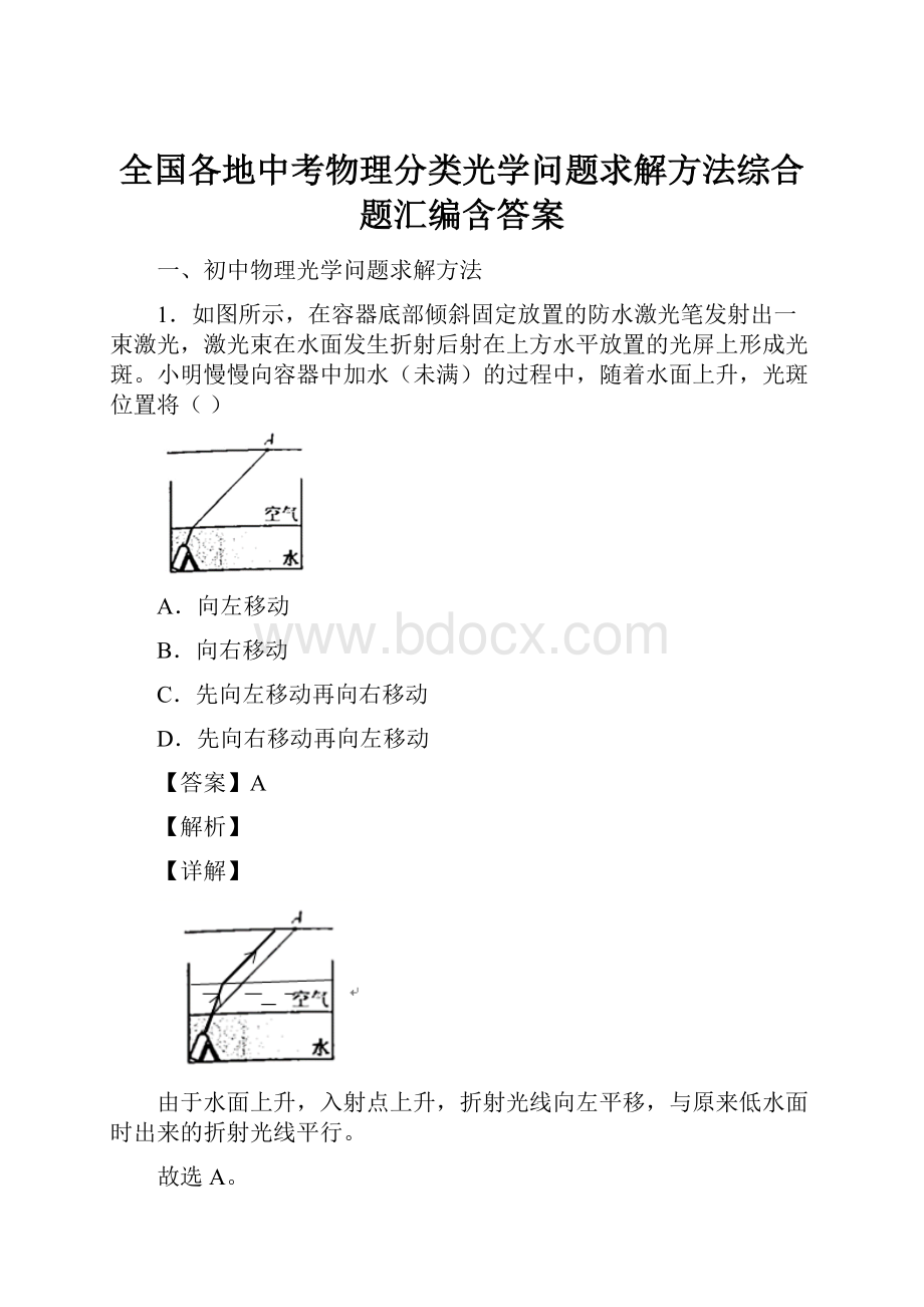 全国各地中考物理分类光学问题求解方法综合题汇编含答案.docx_第1页