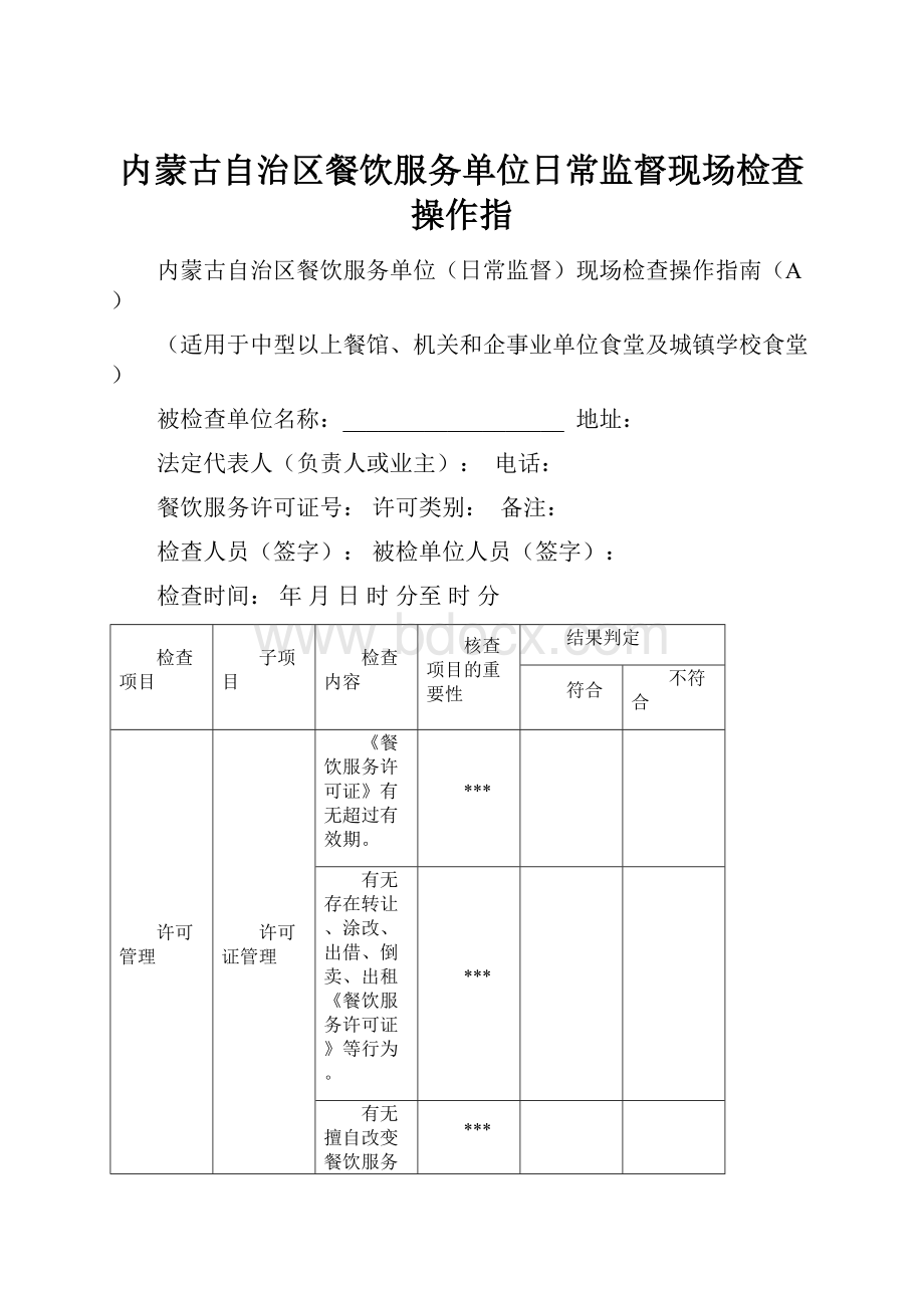 内蒙古自治区餐饮服务单位日常监督现场检查操作指.docx_第1页