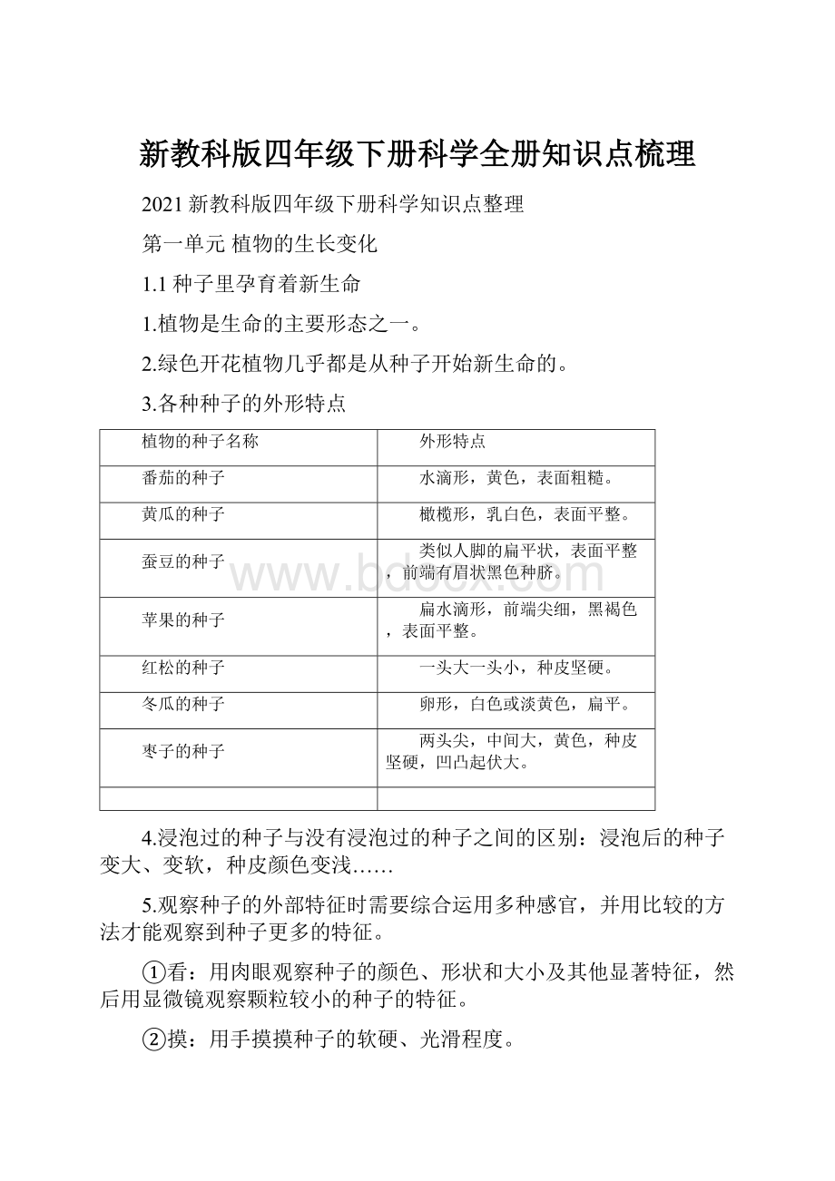 新教科版四年级下册科学全册知识点梳理.docx_第1页