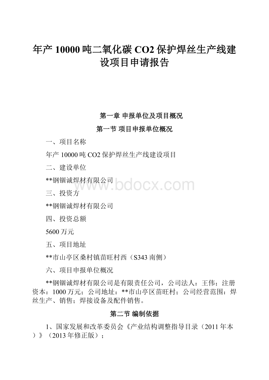 年产10000吨二氧化碳CO2保护焊丝生产线建设项目申请报告.docx_第1页