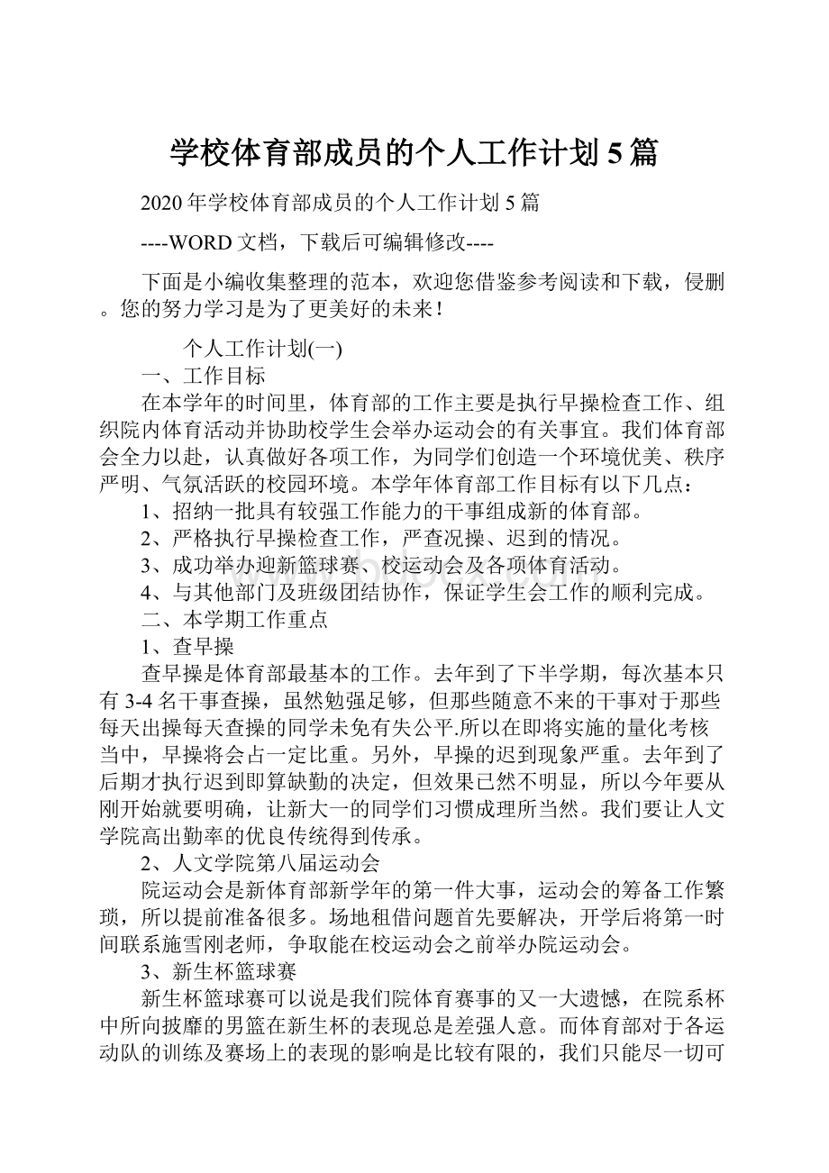 学校体育部成员的个人工作计划5篇.docx