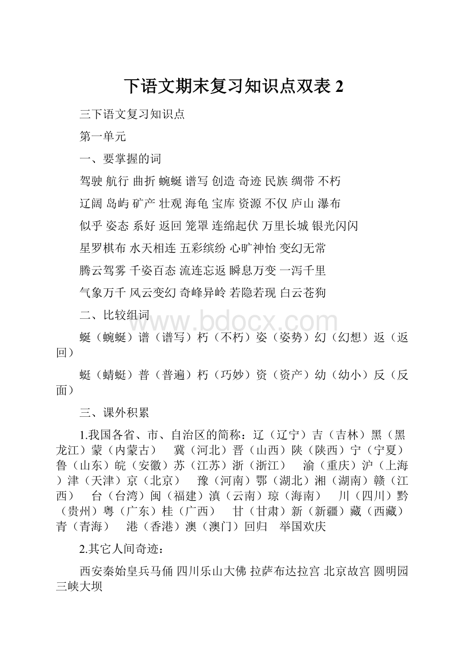 下语文期末复习知识点双表 2.docx