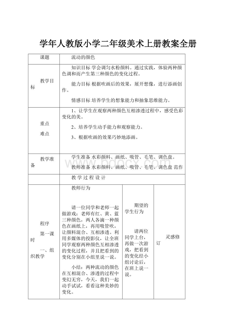 学年人教版小学二年级美术上册教案全册.docx