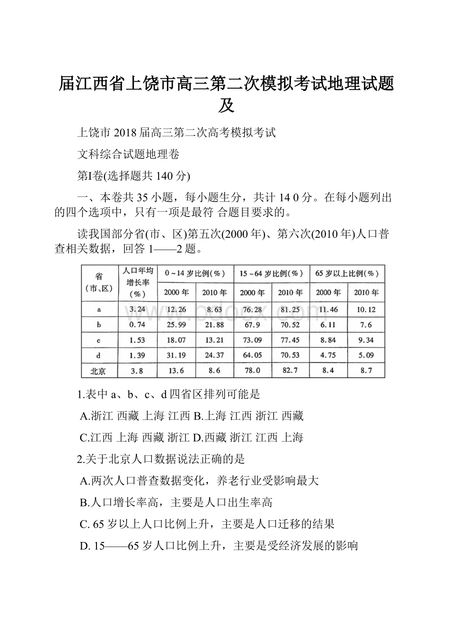 届江西省上饶市高三第二次模拟考试地理试题及.docx_第1页