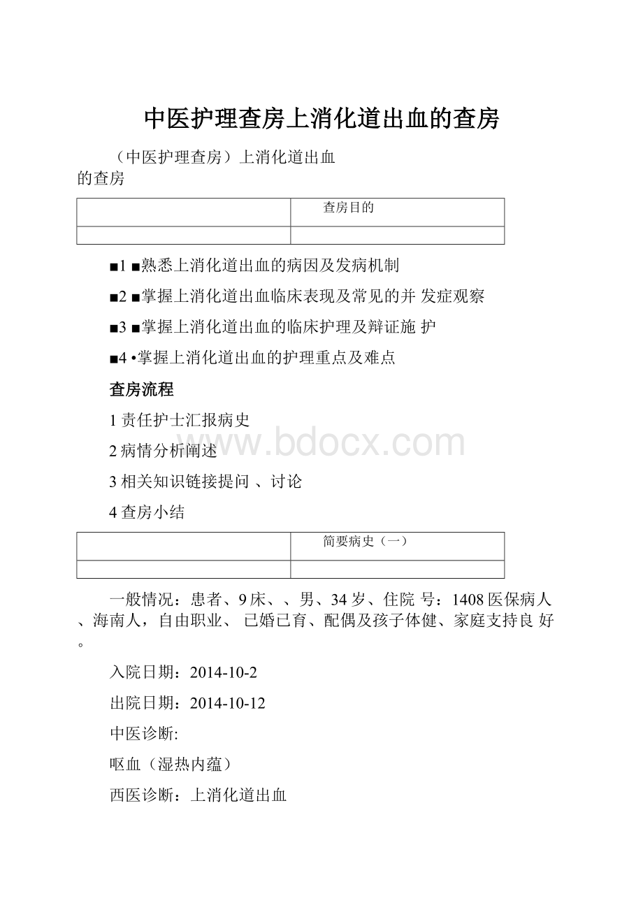 中医护理查房上消化道出血的查房.docx_第1页