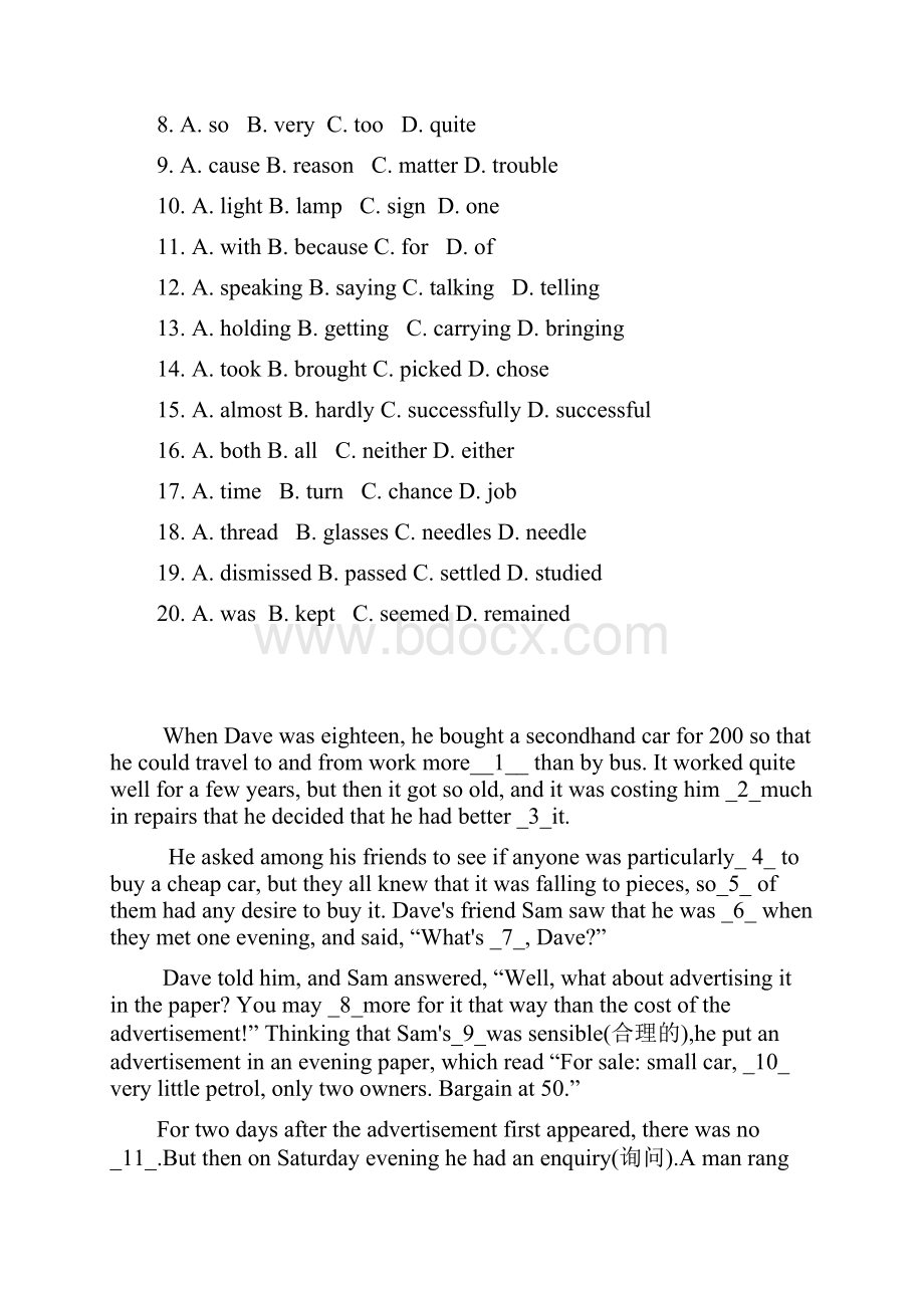 初中英语完形填空带答案与解析.docx_第2页