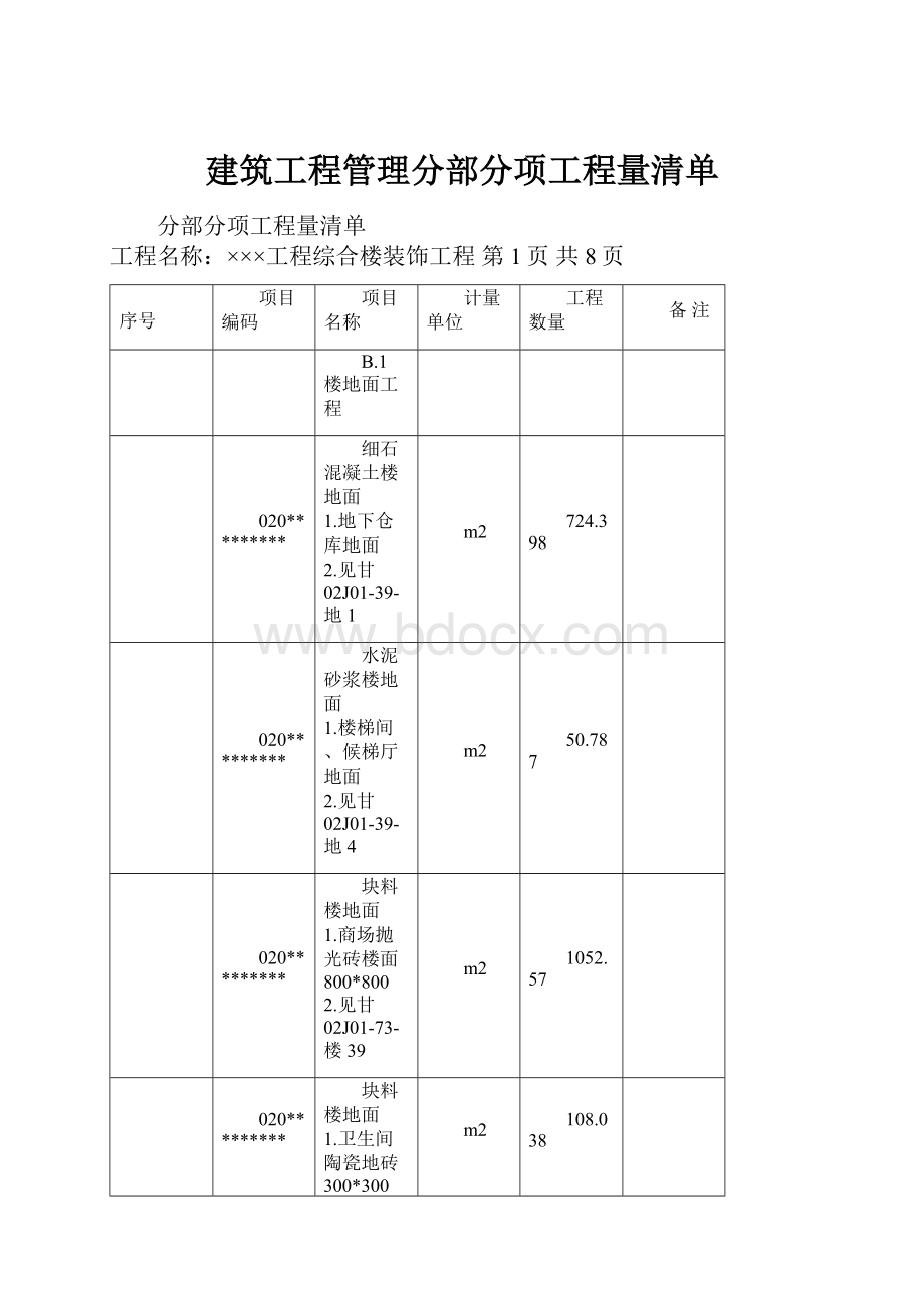 建筑工程管理分部分项工程量清单.docx_第1页