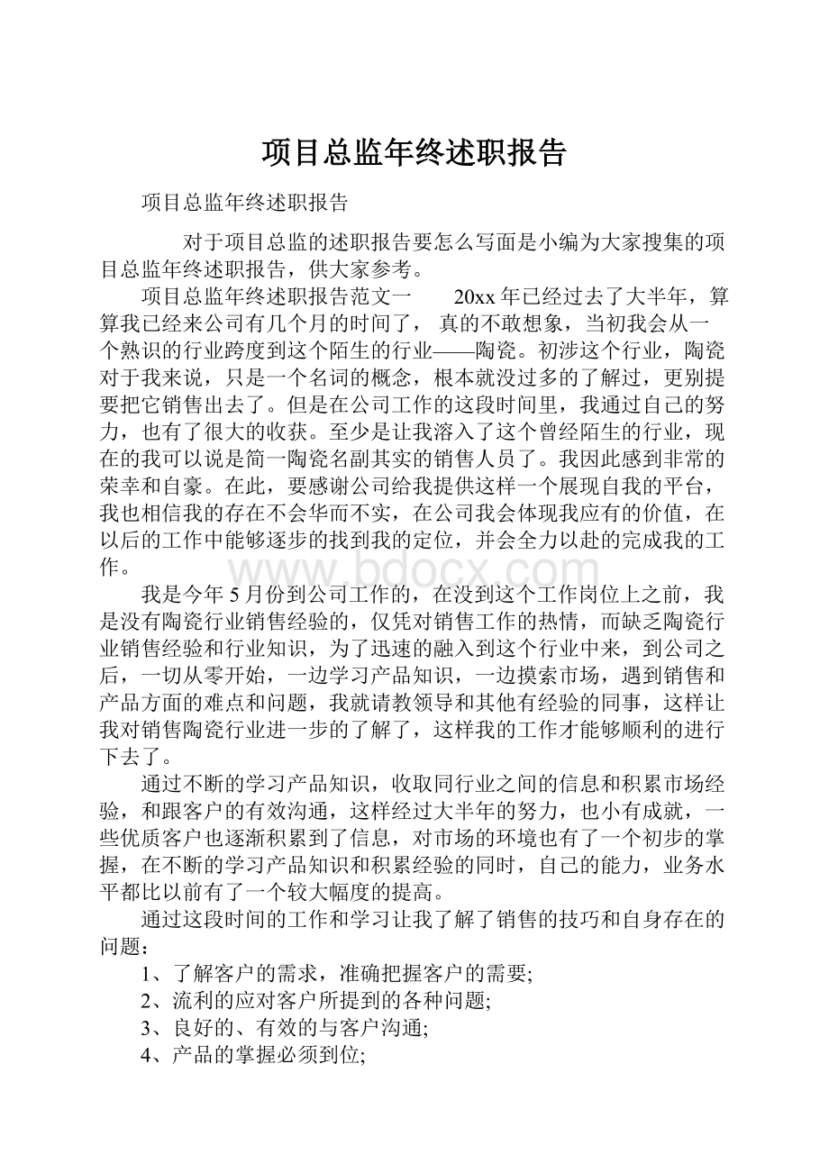 项目总监年终述职报告.docx_第1页