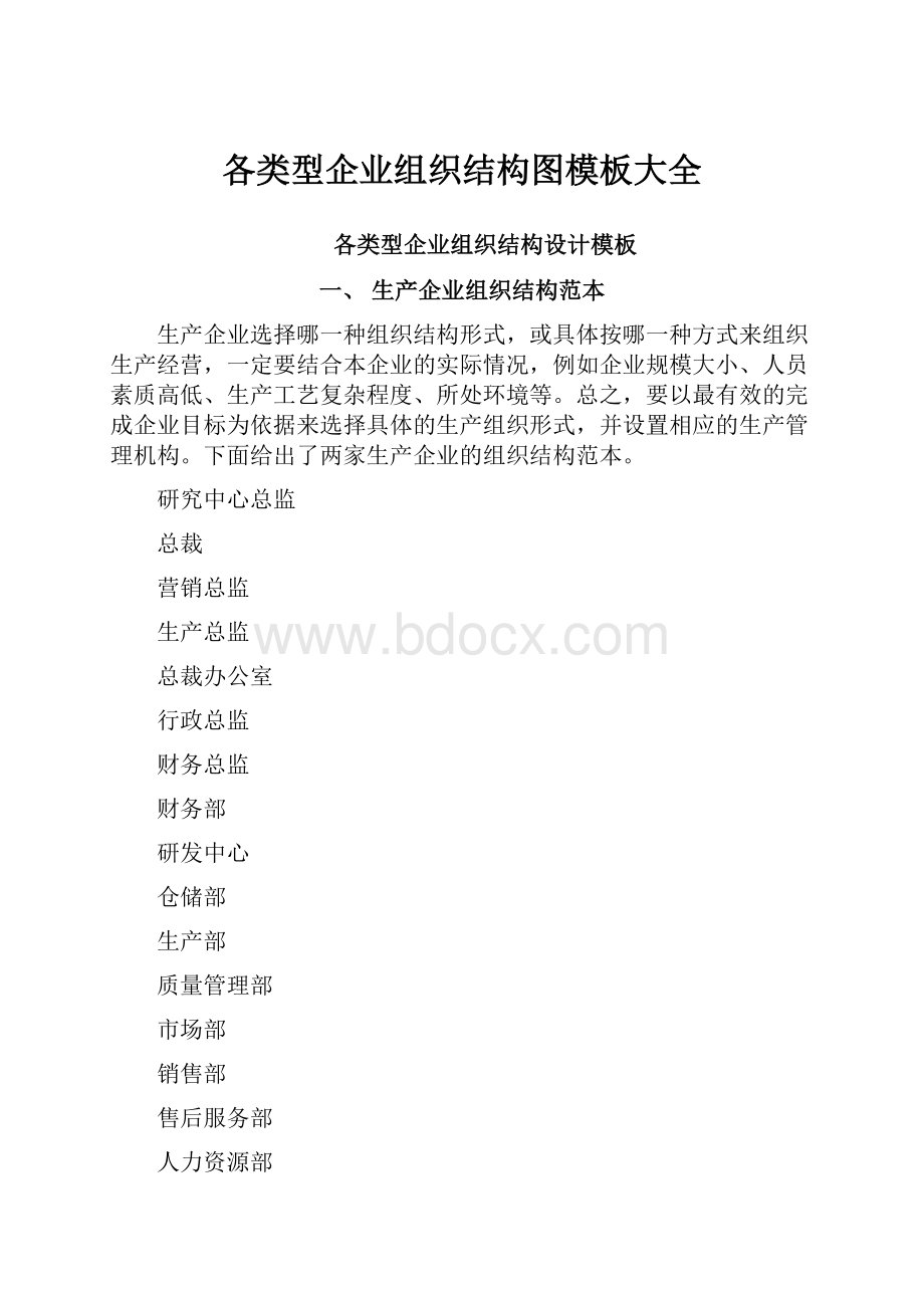 各类型企业组织结构图模板大全.docx_第1页