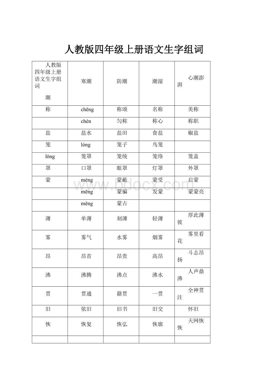 人教版四年级上册语文生字组词.docx