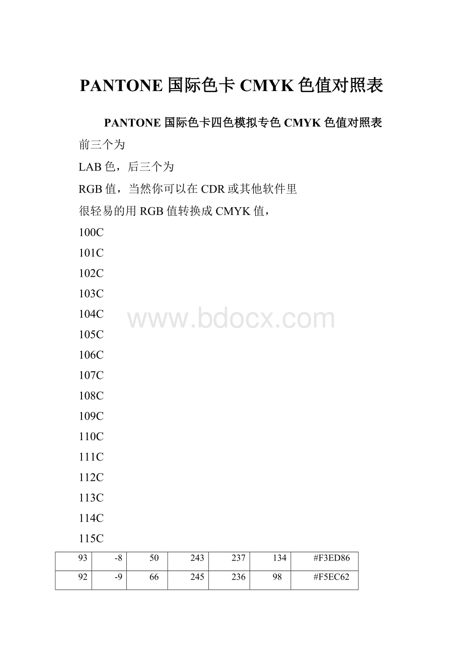 PANTONE国际色卡CMYK色值对照表.docx