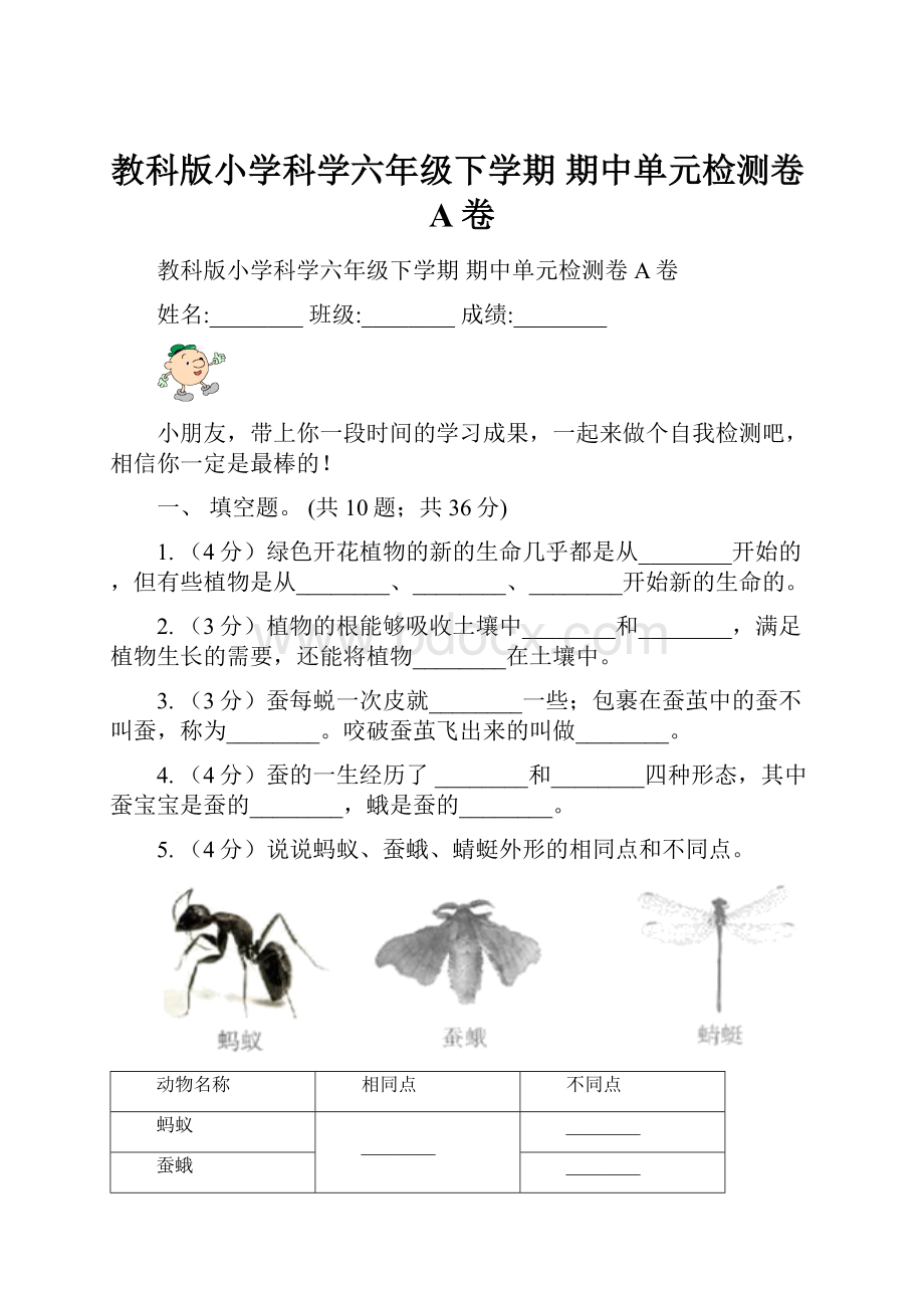 教科版小学科学六年级下学期 期中单元检测卷A卷.docx