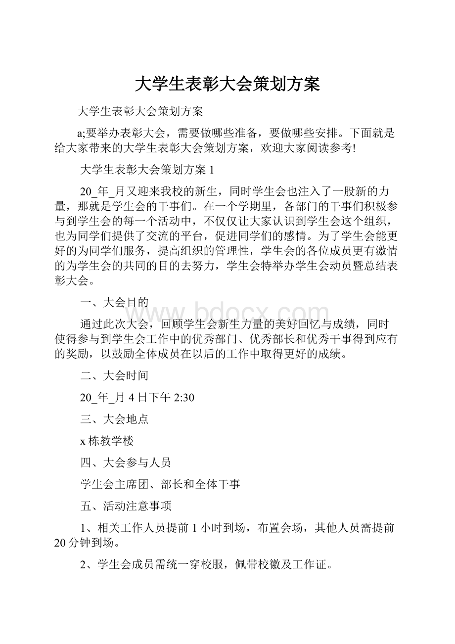 大学生表彰大会策划方案.docx