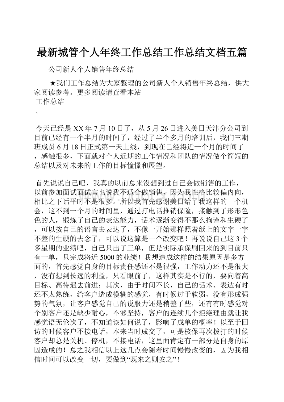 最新城管个人年终工作总结工作总结文档五篇.docx