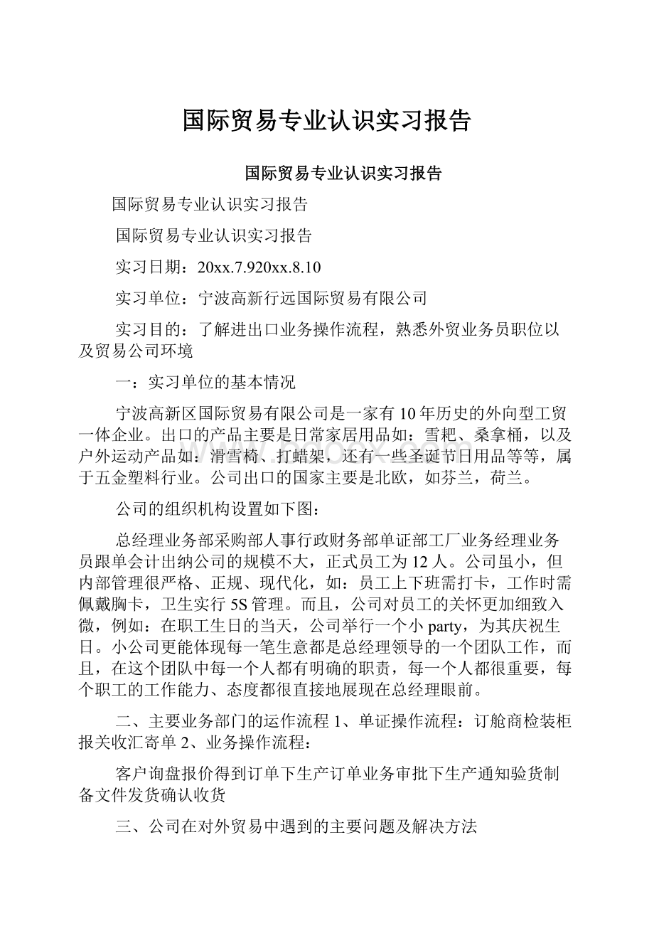 国际贸易专业认识实习报告.docx