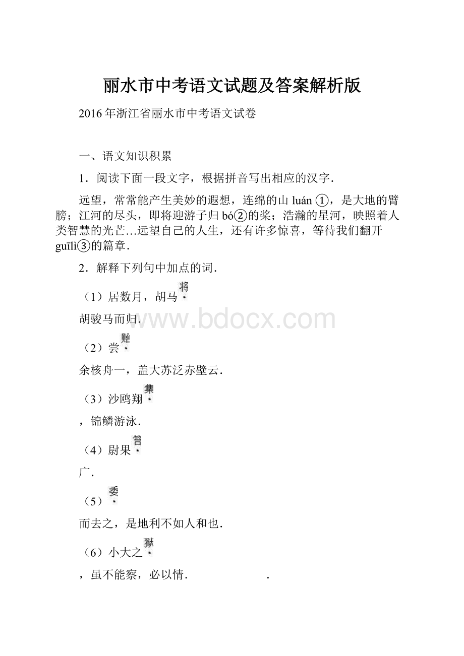 丽水市中考语文试题及答案解析版.docx