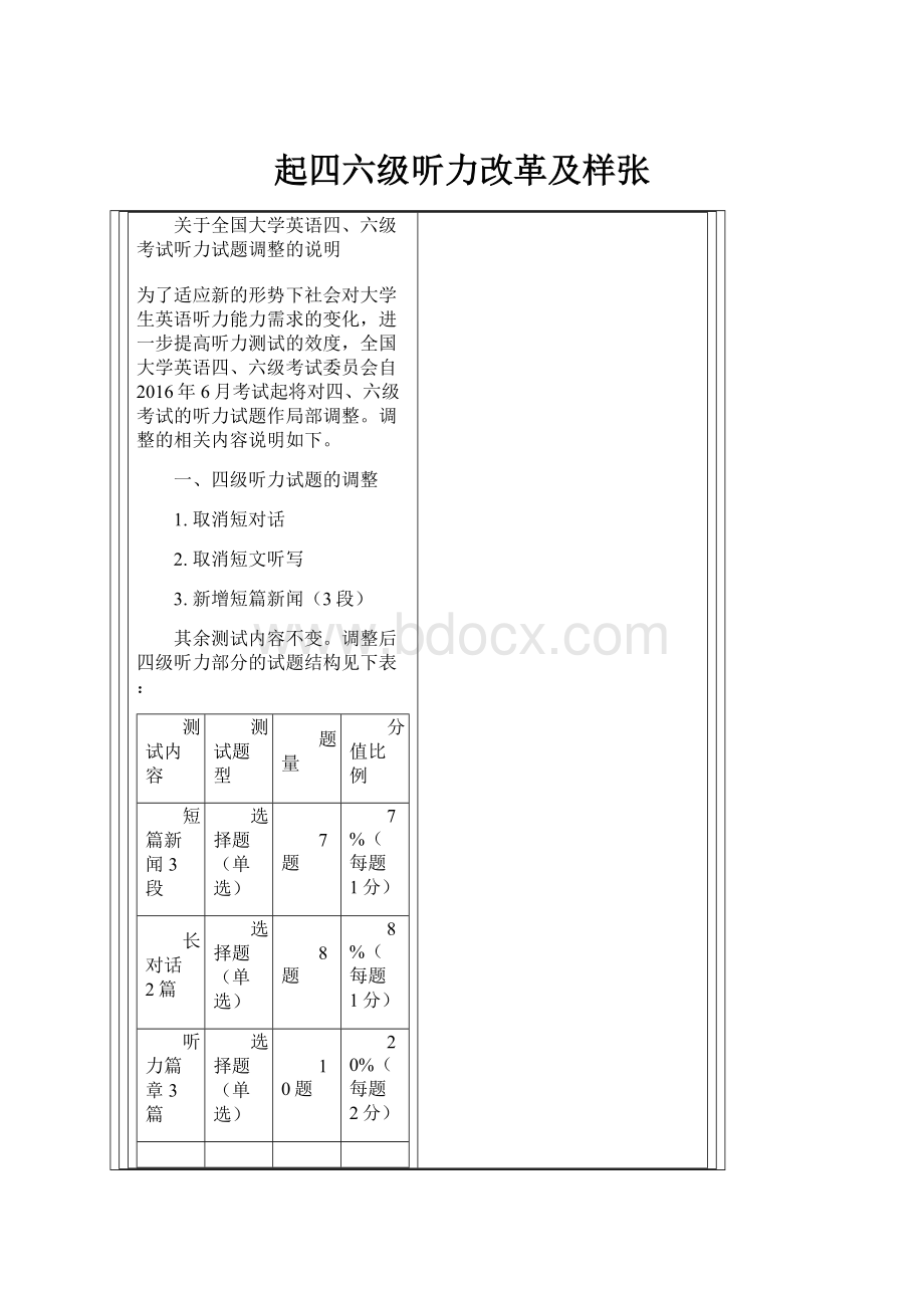 起四六级听力改革及样张.docx