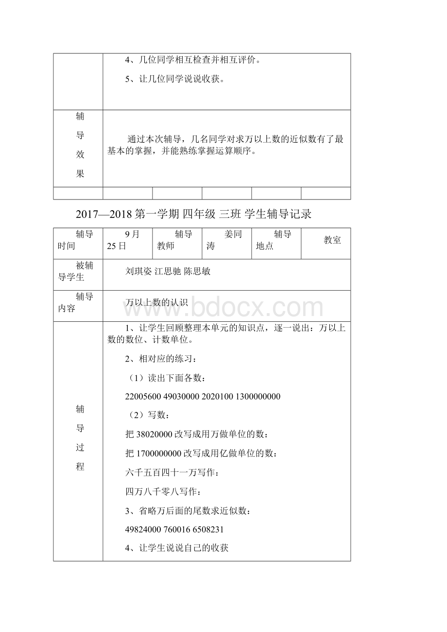 强烈推荐四年级数学学生辅导记录.docx_第3页