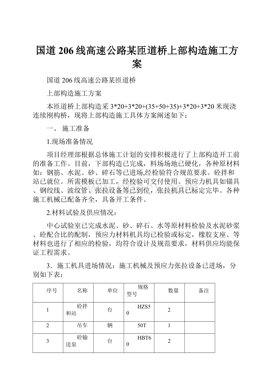 国道206线高速公路某匝道桥上部构造施工方案.docx_第1页