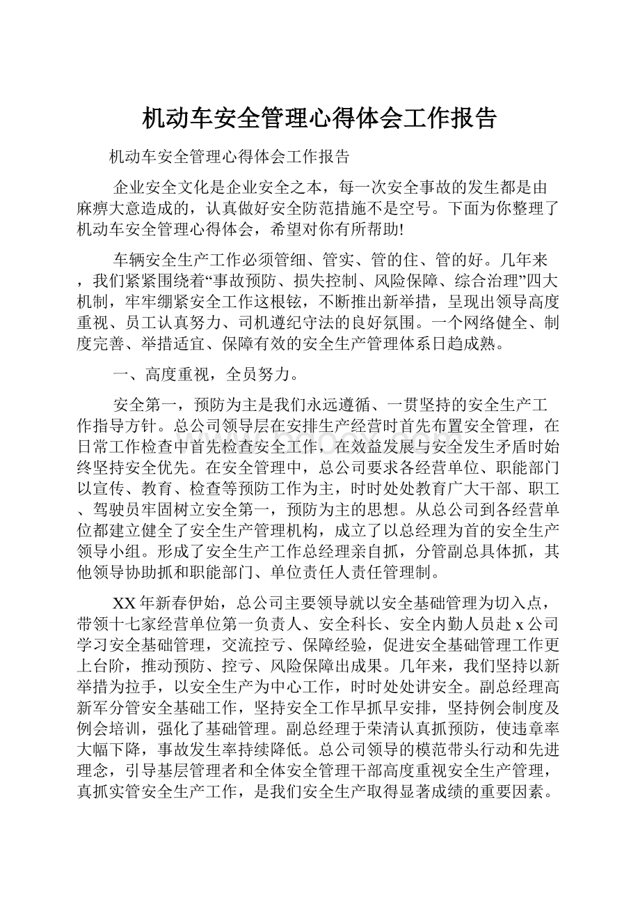 机动车安全管理心得体会工作报告.docx