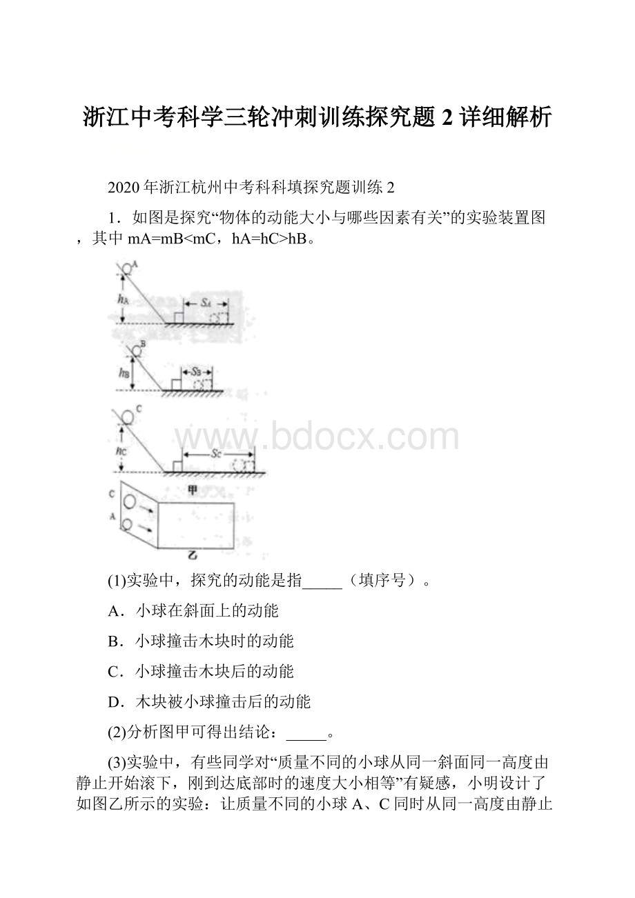 浙江中考科学三轮冲刺训练探究题2详细解析.docx