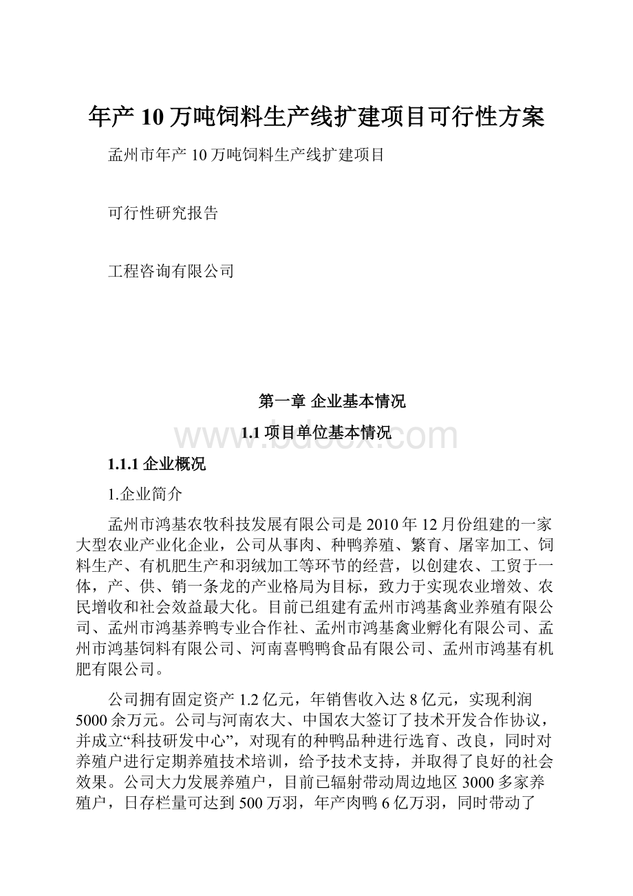 年产10万吨饲料生产线扩建项目可行性方案.docx