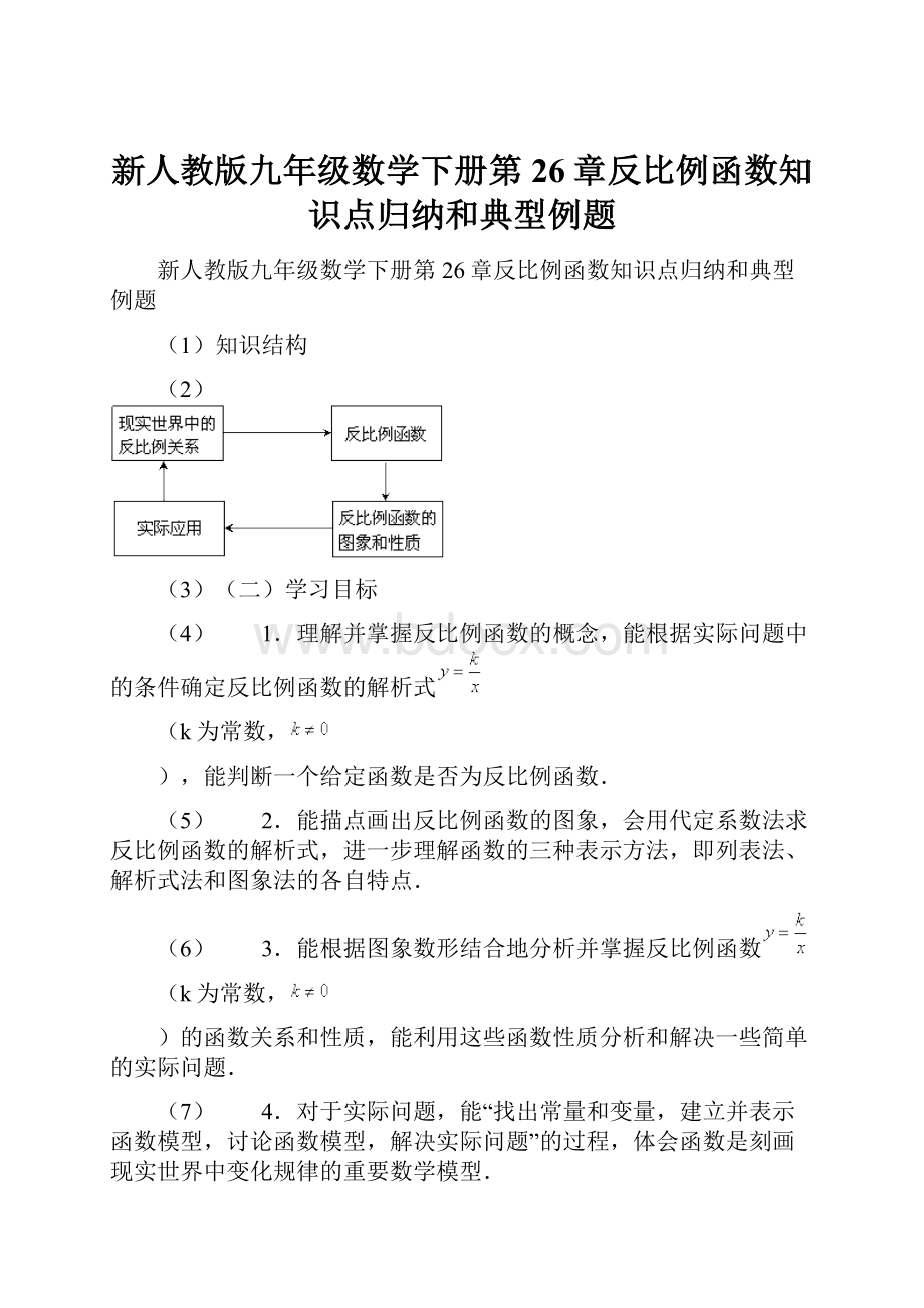 新人教版九年级数学下册第26章反比例函数知识点归纳和典型例题.docx