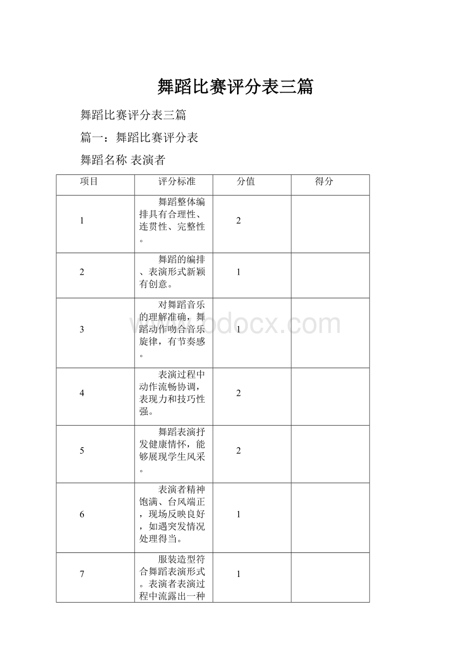 舞蹈比赛评分表三篇.docx_第1页