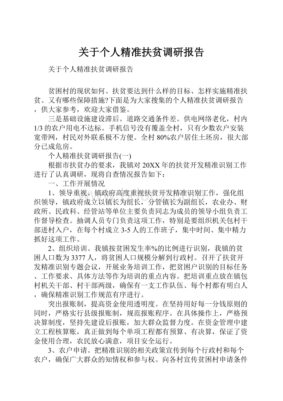 关于个人精准扶贫调研报告.docx