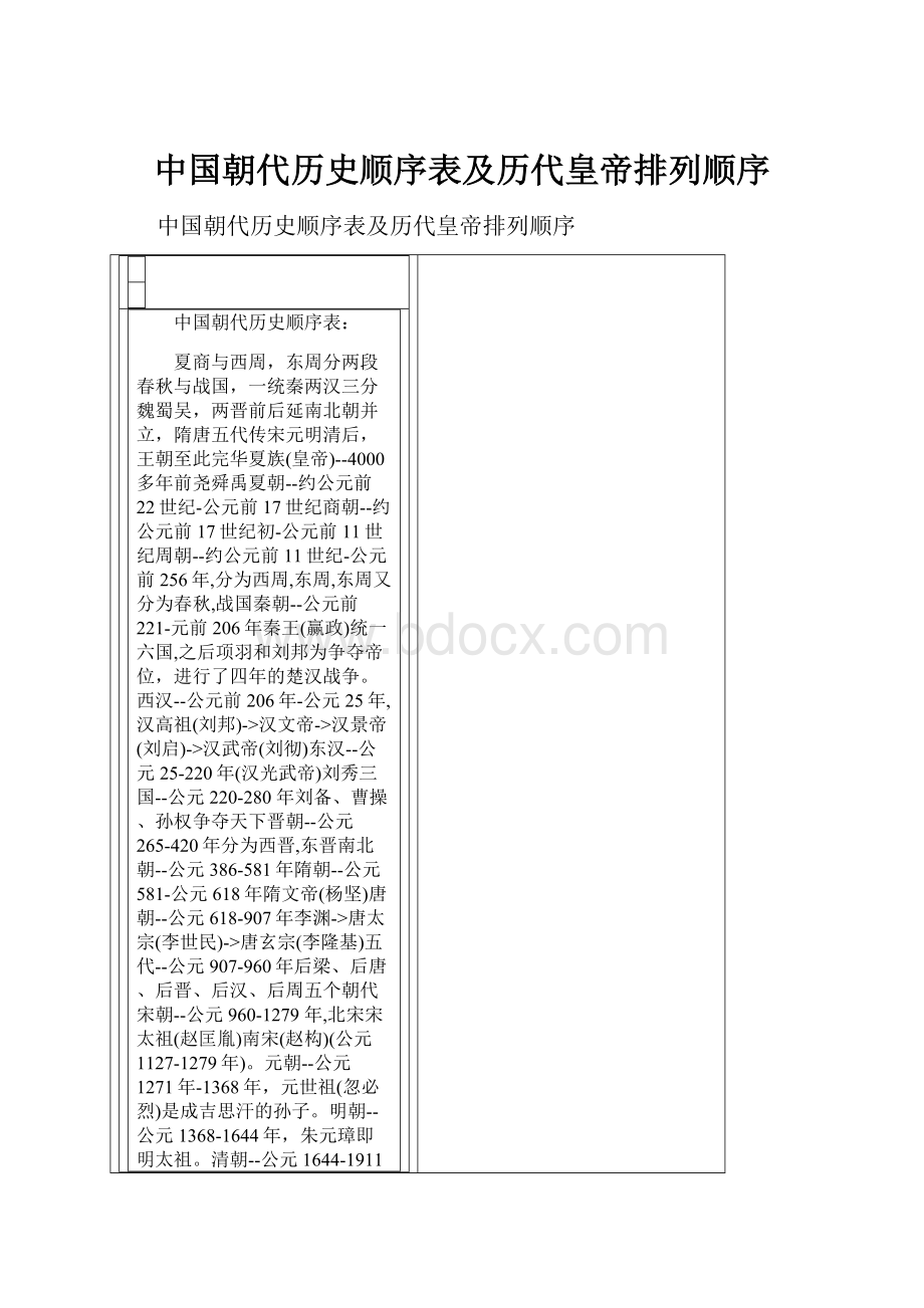 中国朝代历史顺序表及历代皇帝排列顺序.docx